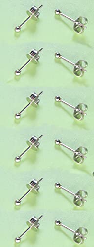 14K Gold Filled Polished Small CZ Pearl Ball Stud Earrings Set for Women Men 20G Surgical Steel Hypoallergenic Piercing Studs for Sensitive Ear, Pack of 6 Pairs - style: P : 2MM Silver Ball Set