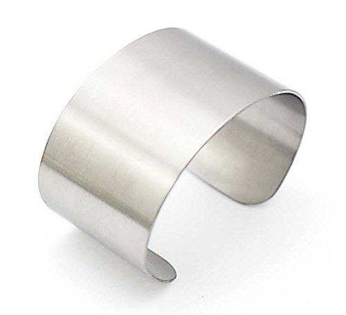 Silver Wide Grooved Cuff Bangle for Women Lady Stainless Steel Shiny Punk Bracelet - style: Bangle,Cuff,Simple