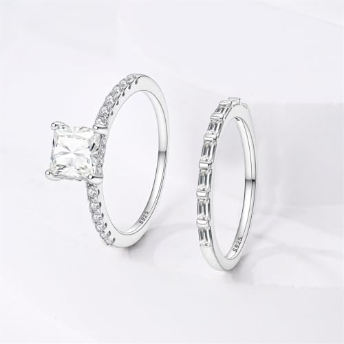 KUNSIR 925 Sterling Silver Rings Classic Cubic Zirconia Eternity Promise Statement Anniversary Wedding Bands Engagement Rings for Women Infinity Forever Love Ring Size 7-9 - style: Princess Square Ring
