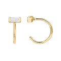 PAVOI 925 Sterling Silver Huggie Half Hoop Earrings | Hypoallergenic Minimalist Tiny Cartilage Earring - style: Baguette