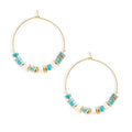 Natural Stone Beaded Hoop Earrings for Women, Boho Handmade Lightweight Hypoallergenic Trendy Summer Beach Accessories Fashion Jewelry Gift - color: Turquoise