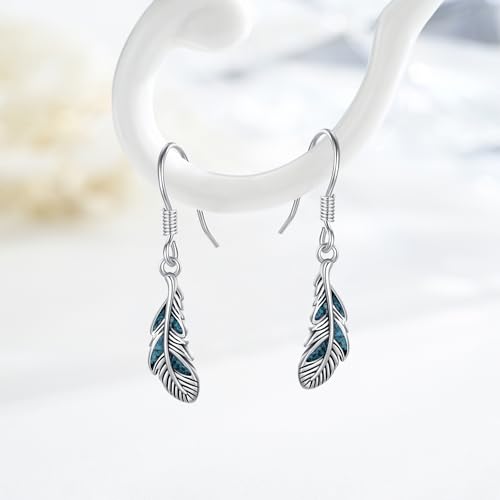 Western Earrings for Women 925 Sterling Silver Turquoise Western Country Dangle Drop Earrings Country Jewelry Gifts for Cowgirl Cowboy - style: Feather-A