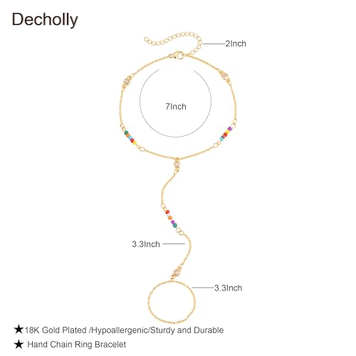 Hand Chain Bracelets for Women - 14K Real Gold Plated Dainty Stackable Paperclip Link Bracelets Hand Chain Bracelet Ring Gold Bracelets for Women Trendy - color: Colorful CZ Hand Chain