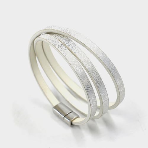 Long tiantian Leather Wrap Bracelet for Men Vintage Brown Leather Cuff Bracelet Adjustable Minimalist Western Style Wristband Casual Fashion Jewelry Gift for Him - color: white