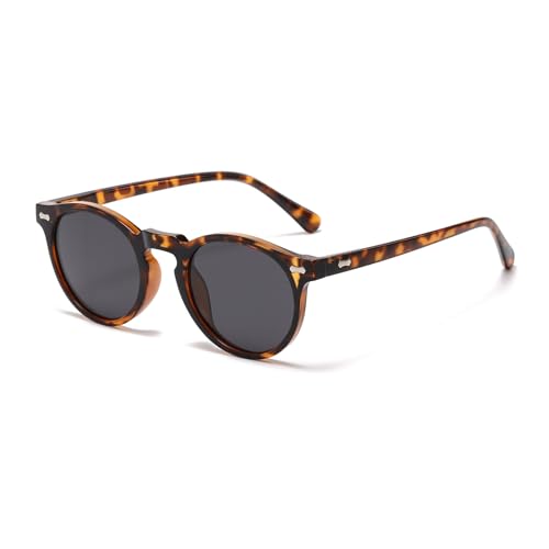 LJCZKA Round Polarized Sunglasses for Men Women Retro Small Face Sunglasses Polarized Vintage Sun Glasses UV400 Protection - color: Leopard Grey