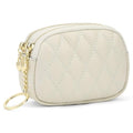 SENDEFN Women's Coin Purse Genuine Leather Wallet Small 2 Zippers Change Pouch Purse with Keychain Ring - color: 2-Beige