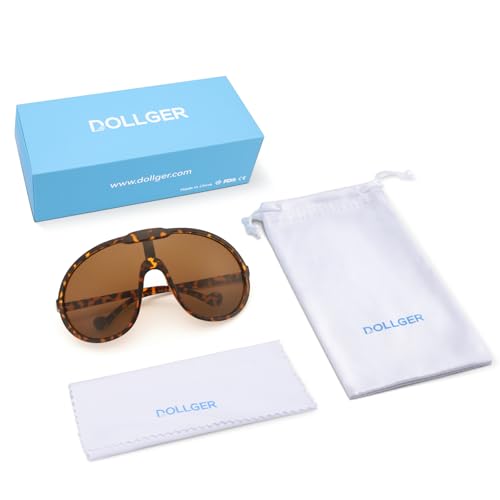 Dollger Oversized One Piece Sunglasses For Women Fashion Men Wrap Around UV400 Shield Goggles - color: Leopard Frame Tea Lenses