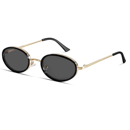 boten Retro Oval Sunglasses for Women 90s Small Gold Frame Sun Glasses Lightweight Cute Chic Sunnies - color: Gold Frame-grey Lens