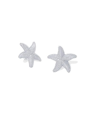 PAVOI 14K Gold Plated Starfish Statement Stud Earrings for Women | Trendy Jewelry Alluring Ocean-Themed Dangling Earrings - color: White Gold