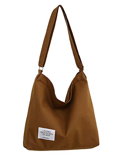 Covelin Women's Retro Large Size Canvas Shoulder Bag Hobo Crossbody Handbag Casual Tote - color: Brown