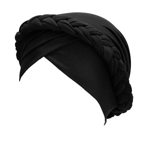 ZLYC Chemo Headwear for Women Pre Tied Turban Headwear Lightweight Beanie Hat - color: Braid Black