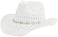 Straw Cowboy Hat for Women and Men with Shapeable Wide Brim Sun Beach Western Cowgirl Hat - color: White-m