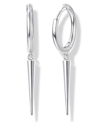 MILACOLATO 925 Sterling Silver Hoop Earrings for Women 18K Gold/Rhodium Plated Drop Dangle Hoop Earrings with Charms Cross Spike Moon Star Paperclip Link Statement Earrings Convertible Link Huggie Earrings Hypoallergenic - color: Silver Tone : Hoop with D