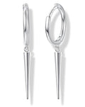 MILACOLATO 925 Sterling Silver Hoop Earrings for Women 18K Gold/Rhodium Plated Drop Dangle Hoop Earrings with Charms Cross Spike Moon Star Paperclip Link Statement Earrings Convertible Link Huggie Earrings Hypoallergenic - color: Silver Tone : Hoop with D