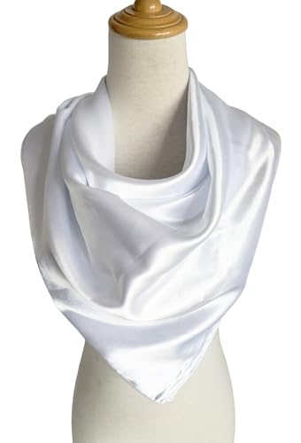 vabovin Satin Head Scarf for Women Solid Color, 35×35 in | Silk Feel Neckerchief, Hair Scarf, Fashion Bandana, Headscarf, Headband, Hair Wrap Sleeping, Daily Fashion Styling - color: 210 White