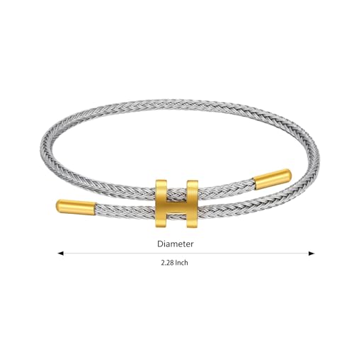 AIMADE Bracelets for Women Adjustable Charm Bracelet, 18k Gold-plated Buckle Design Titanium Steel Wire Rope Women's Gift Jewelry - color: silver