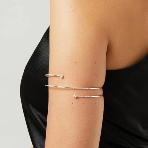 Long tiantian Gold Arm Cuff Upper for Women Bangle Bracelets Upper Arm Cuff Bracelet Trendy Armband Beach Jewelry Trendy Stuff Gifts - color: B8:silver Arm Cuff