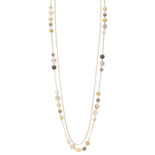 FULU AUTUMN Boho Gold Long Necklaces for Women Natural Stone Beaded Layered Long Necklace Mothers Day Gifts Dainty Flower Costume Jewelry for Women - color: Camel