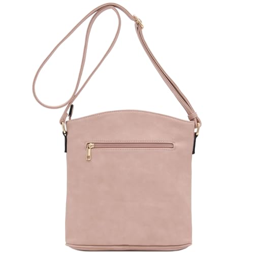 ALYSSA Triple Zip Pocket Large Crossbody Bag - color: Pale Rose