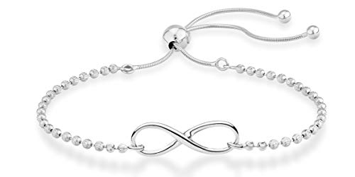 Miabella 925 Sterling Silver or 18Kt Yellow Gold Plated 925 Sterling Silver Infinity Adjustable Bolo Beaded Ball Chain Bracelet for Women, Made in Italy - style: Sterling Silver