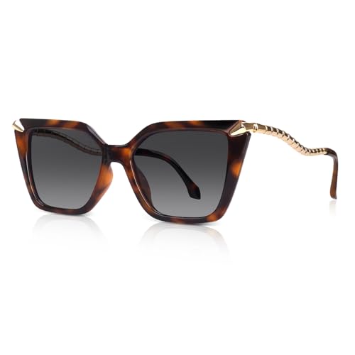 DrRelax Big Square Sunglasses Womens Retro Polarized Sun Glasses with Metal UV 400 Protection - color: Tortoise/ Gradient Grey