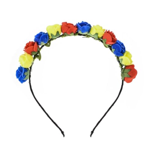 BOHO Floral Crown Rose Flower Headband Hair Wreath (Red Yellow Blue) - color: Red Yellow Blue
