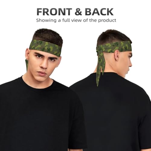 Sports Tie Headband Bandana Running Athletic Sweat Band Elastic Adjustable Sport Head Tie for Men Women Head Ties Ninja Tie Headbands Tennis Sweatbands Soccer Basketball Teams Running Head Band - color: camo green