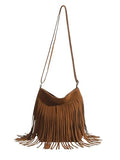 OYOANGLE Women's Fringe Bags Adjustable Strap Tassel Crossbody Bags Hippie Western Purse Cowgirl Shoulder Bag - color: Brown