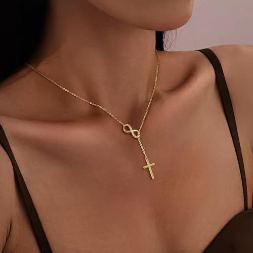 Turandoss Gold Cross Necklace for Women Girls Jewelry Gifts, Dainty 14K Gold Plated Cross Necklace Infinity CZ Holy Mary Medal Necklaces for Women Baptism Religious Faith Jewelry First Communion Gifts - color: infinity cross necklace