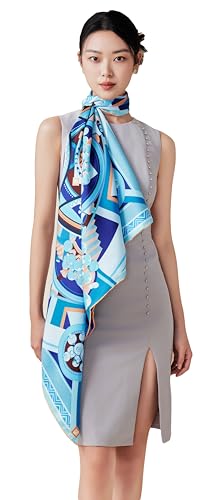 100% Silk Scarves, Extra-Large and XX-Large - color: Chinese Opera Art, Purple & Blue, Double-sided, Hand Rolled Edges