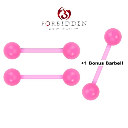 Forbidden Body Jewelry Nipple Rings, Tongue Rings, Nipple Piercing Jewelry, Nipple Jewelry, Flexible Acrylic Barbell Set 14G 16mm (5/8 Inch), 3 Pack - style: Pink