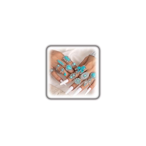 Boho Turquoise Ring for Women Silver Western Stackable Knuckle Rings Vintage Cactus Flower Midi Finger Ring Statement Jewelry Gifts - color: 14