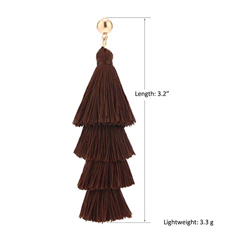 BaubleStar Tassel Earrings Handmade Tiered Thread Tassel Dangle Earrings, Multi Colors - color: Chocolate