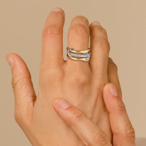SLOONG Gold Stackable Rings for Women Non Tarnish, Dainty 18K Gold Plated Cubic Zirconia Rings, Silver Rose Gold Rings Set, Multi Ring Mixed Metals Stackable Ring Set for Women - style: 3PCS Gold&Silver
