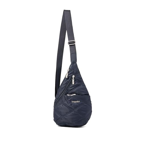 Baggallini Mini Sling - 12x7 Sling Crossbody Bag Backpack with Adjustable Shoulder Strap - color: French Navy Quilt