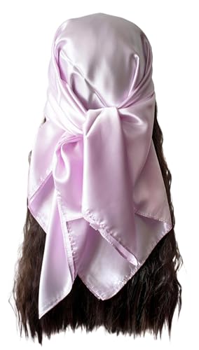 vabovin Satin Head Scarf for Women Solid Color, 35×35 in | Silk Feel Neckerchief, Hair Scarf, Fashion Bandana, Headscarf, Headband, Hair Wrap Sleeping, Daily Fashion Styling - color: 222 Lilac