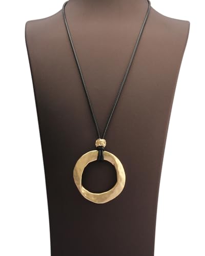 Boho Necklaces for Women Chunky Circle Necklace Layered Boho Circle Leather Choker Necklace Long Vintage Necklaces Bohemian Jewlery Gifts - style: Boho Necklace Women