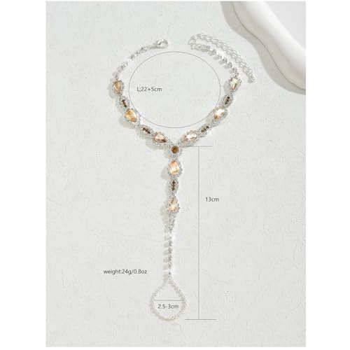 1Pair Rhinestone Tassel Anklet Barefoot Sandals Foot Chain with Toe Ring Summer Beach Crystal Hand Chain Wedding Bridal Sparkling Foot Jewelry for Women Prom - color: Gold