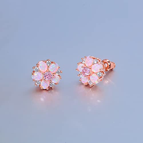 CiNily Flower Earrings,Opal Stud Earrings Sterling Silver or White Gold/Rose Gold Plated Ladies Flower Stud Earrings Cute Unique Earrings for Girls - color: rose gold