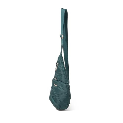 Baggallini Mini Sling - 12x7 Sling Crossbody Bag Backpack with Adjustable Shoulder Strap - color: Emerald Quilt