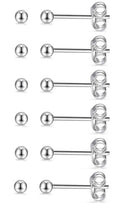 14K Gold Filled Polished Small CZ Pearl Ball Stud Earrings Set for Women Men 20G Surgical Steel Hypoallergenic Piercing Studs for Sensitive Ear, Pack of 6 Pairs - style: D : 3MM Silver Ball Set