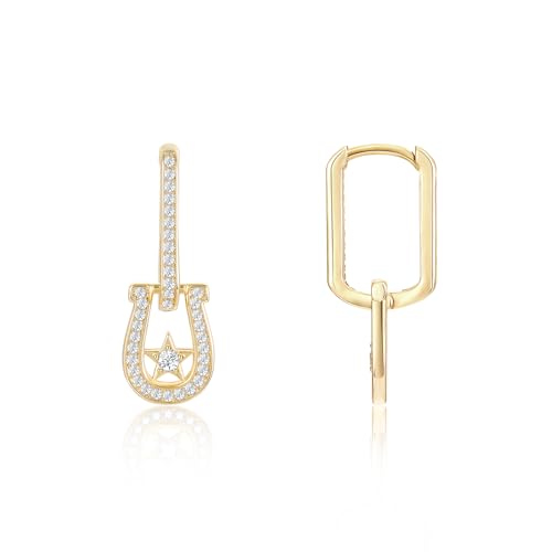 Mameloly Cowgirl Earrings for Women CZ 14K Gold Plated Western Cowboy Hat Dangle Hoop Earrings Cute Jewelry Hypoallergenic - color: Guitar Shape