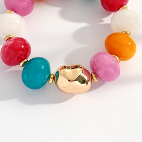 Multicolor Chunky Beaded Bracelet for Women Bold Acrylic Resin Stretch Bracelet Summer Beach Statement Bracelets Trendy Elastic Bangle Jewelry - color: Chunky bead bracelet-colorful