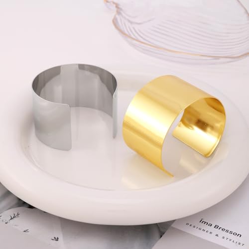 2Pcs Cuff Bangle Bracelet for Women Open Wide Wire Bracelets Gold Wrist Cuff Wrap Bracelet Adjustable - color: Gold2