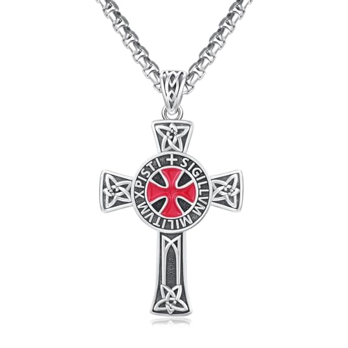 Cross Necklace 925 Sterling Silver Turquoise Christian Pendant Religious Cross Jewelry Christmas Gifts for Women Men - style: Templar Cross