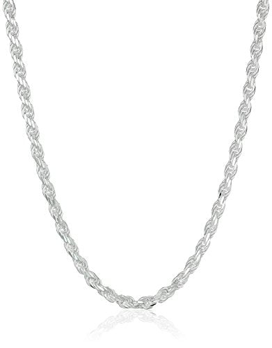 Amazon Essentials Sterling Silver Diamond Cut Rope Chain Necklace - color: Silver, size: 36"