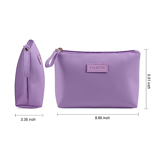 MAANGE Cosmetic Bags for Women Small Makeup Bag for Purse Pu Leather Makeup Pouch Travel Makeup Bag with Zipper Make Up Bag for Travelling - color: Purple