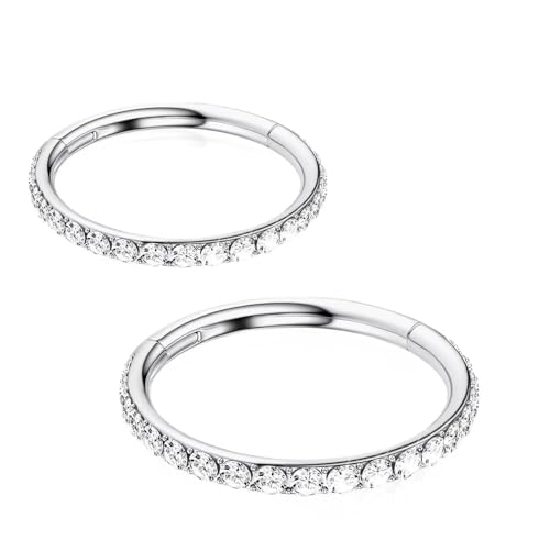 2Pcs Nose Ring Hoop Set: 14G 16G 18G 20G 316L Surgical Steel Septum Rings Hypoallergenic Body Jewelry 6/7/8/9/10/12MM Cartilage Earrings for Women Men - color: Silver-2pcs cz rings