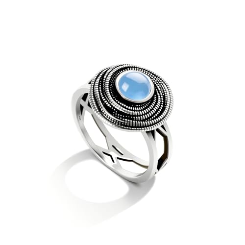 Mulit Circle Cross Lines Thick Top Jade Gem Ring,Silver Plated Cocktail Party Ring,Statement Ring Jewelry Gift for Women - color: RIng_D Empty Blue