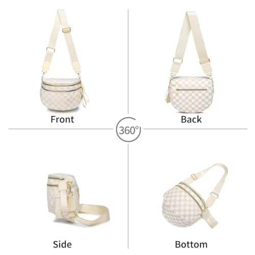 Checkered Crossbody Bag for Women Bum Bag Spacious Nylon Fanny Packs Cross Body Shoulder Purses Bag Handbags - color: Beige